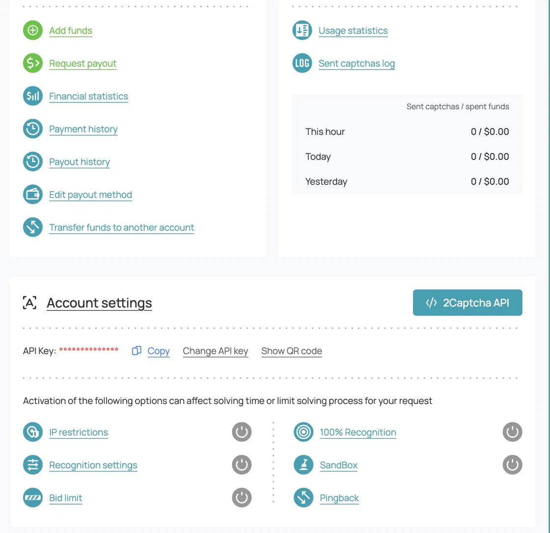 A solver service console. Not a hacking tool: add funds, watch 